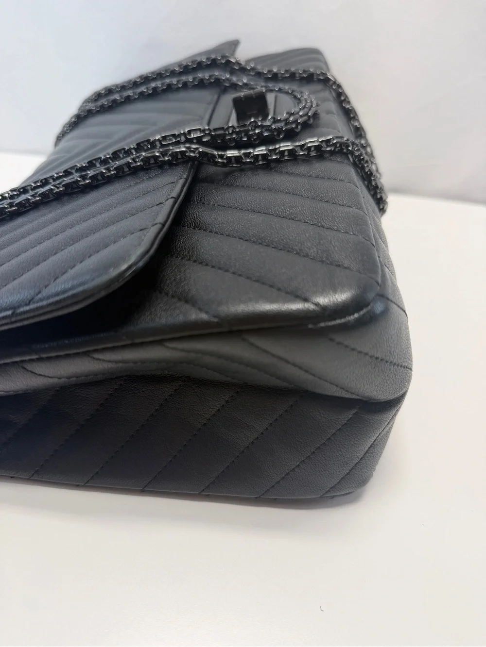 Chanel So Black Reissue 2.55 Flap Bag Chevron Aged Calfskin 227